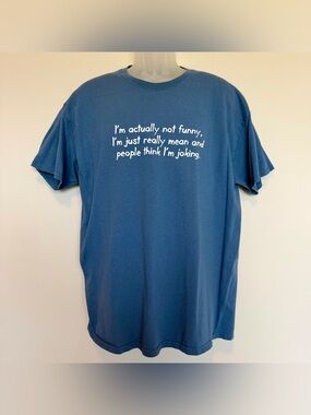 Gildan Blue Short Sleeve Tee with Funny White Text Graphic | Size XL